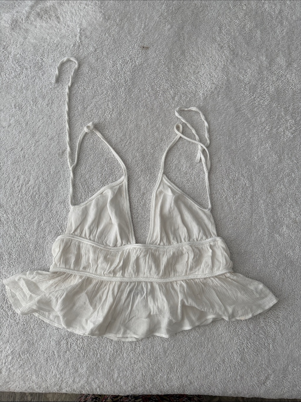 Zara White Tie-Shoulder Ruffle Crop Top